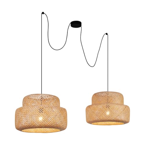 QAZQA - Japandi Japandi-Pendelleuchte I Pendellampe I Hängelampe I Pendellampe I Pendelleuchte I Lampe I Leuchte Schwarz mit Bambus 2-flammig - Kea I Wohnzimmer I Schlafzimmer - Stahl - LED geeignet E von Qazqa