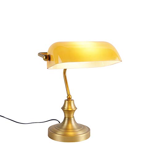 Qazqa - Klassisch I Antik Klassische Notarlampe Bronze mit Braunglas - Banker I Wohnzimmer I Schlafzimmer - Länglich - LED geeignet E27 von Qazqa