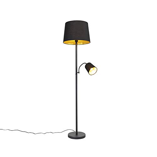 Qazqa - Klassisch I Antik Klassische Stehlampe schwarz mit Gold I Messing und Leselicht - Retro I Wohnzimmer I Schlafzimmer - Stahl Länglich - LED geeignet E27 von Qazqa