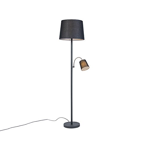 QAZQA - Klassisch I Antik Klassische Stehleuchte I Stehlampe I Standleuchte I Lampe I Leuchte schwarz mit schwarzem Lampenschirm und Leselicht - Retro I Wohnzimmer I Schlafzimmer - Stahl Länglich - LE von Qazqa