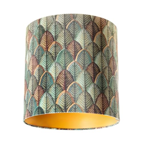 QAZQA Klassisch I Antik Baumwolle Samtlampenschirm mit Blattdesign und Gold I Messingener Innenseite 40I40I40, Zylinder Geeignet für Hängelampe von Qazqa