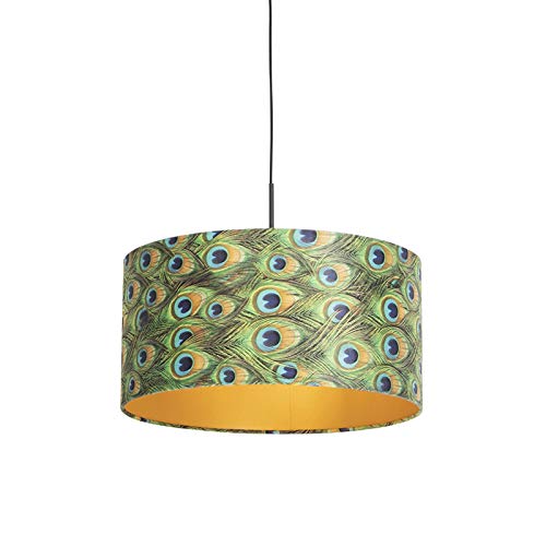 QAZQA - Klassisch I Antik Hängelampe I Pendellampe I Pendelleuchte mit Veloursschirm Pfau mit Gold I Messing 50 cm - Combi I Wohnzimmer I Schlafzimmer - Textil Zylinder I Länglich I Rund - LED geeigne QAZQA - Klassisch I Antik Hängelampe I Pendellampe I Pendelleuchte mit Veloursschirm Pfau mit Gold I Messing 50 cm - Combi I Wohnzimmer I Schlafzimmer - Textil Zylinder I Länglich I Rund - LED geeigne von Qazqa