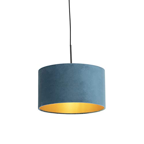 QAZQA - Klassisch I Antik Hängelampe I Pendellampe I Pendelleuchte mit Veloursschirm blau mit Gold I Messing 35 cm - Combi I Wohnzimmer I Schlafzimmer - Textil Zylinder I Länglich I Rund - LED geeigne QAZQA - Klassisch I Antik Hängelampe I Pendellampe I Pendelleuchte mit Veloursschirm blau mit Gold I Messing 35 cm - Combi I Wohnzimmer I Schlafzimmer - Textil Zylinder I Länglich I Rund - LED geeigne von Qazqa