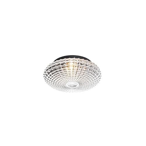 QAZQA - Klassisch I Antik Klassische Bad I Badezimmer Außen Deckenleuchte I Deckenlampe I Lampe I Leuchte schwarz mit Rauchglas 23 cm IP44 - Nohmi I Außenbeleuchtung I Wohnzimmer I Schlafzimmer - Rund von Qazqa