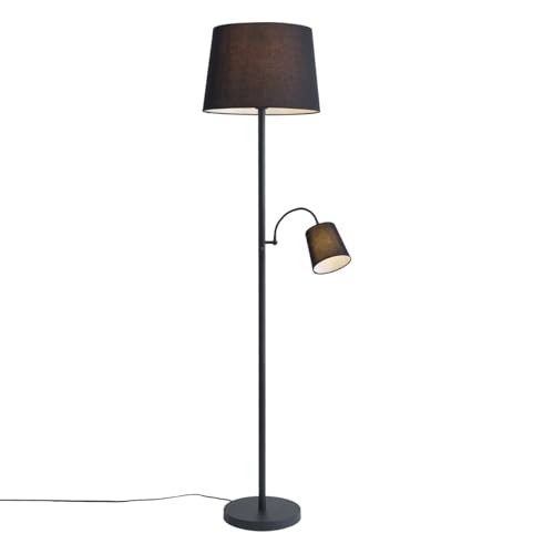 QAZQA - Klassisch I Antik Klassische Stehleuchte I Stehlampe I Standleuchte I Lampe I Leuchte schwarz mit schwarzem Lampenschirm und Leselicht - Retro I Wohnzimmer I Schlafzimmer - Stahl Länglich - LE QAZQA - Klassisch I Antik Klassische Stehleuchte I Stehlampe I Standleuchte I Lampe I Leuchte schwarz mit schwarzem Lampenschirm und Leselicht - Retro I Wohnzimmer I Schlafzimmer - Stahl Länglich - LE von Qazqa