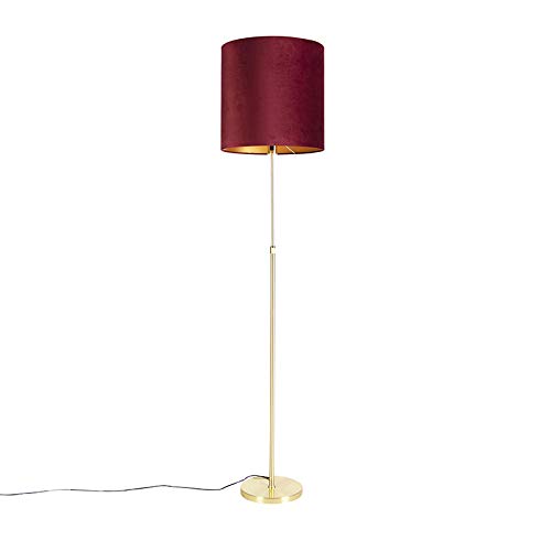 QAZQA - Klassisch I Antik Stehleuchte I Stehlampe I Standleuchte I Lampe I Leuchte Gold I Messing I messing mit veloursschirm rot 40I40 cm - Parte I Wohnzimmer I Schlafzimmer - Stahl Zylinder I Längli von Qazqa