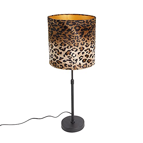 Qazqa - Klassisch I Antik Tischlampe schwarzer Samtschirm Leopard Design 25 cm - Parte I Wohnzimmer I Schlafzimmer - Textil Zylinder - LED geeignet E27 von Qazqa