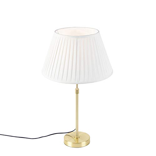 Qazqa - Klassisch I Antik Nachttischlampe | Tischleuchte I Tischlampe I Lampe I Leuchte Gold I Messing I messing mit plissiertem Schirm creme 35 cm - Parte I Wohnzimmer I Schlafzimmer I von Qazqa