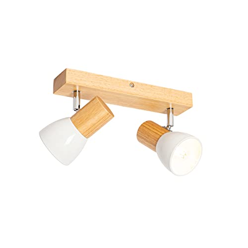 QAZQA - Landhaus I Vintage I Rustikal Deckenstrahler Holz und Weiß 2-flammig-flammig verstellbar - Thorin I Wohnzimmer I Schlafzimmer - Rechteckig - LED geeignet E14 von Qazqa