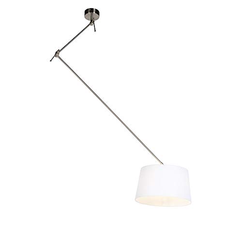 QAZQA - Landhaus I Vintage I Rustikal Hängelampe I Pendellampe I Pendelleuchte mit Leinenschirm weiß 35 cm - Blitz I stahl I nickel matt I Wohnzimmer I Schlafzimmer - Leinen Zylinder I Länglich I Rund QAZQA - Landhaus I Vintage I Rustikal Hängelampe I Pendellampe I Pendelleuchte mit Leinenschirm weiß 35 cm - Blitz I stahl I nickel matt I Wohnzimmer I Schlafzimmer - Leinen Zylinder I Länglich I Rund von Qazqa