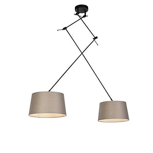 QAZQA - Landhaus I Vintage I Rustikal Hängelampe I Pendellampe I Pendelleuchte mit Leinenschirmen taupe 35 cm - Blitz II schwarzI 2-flammig I Wohnzimmer I Schlafzimmer - Leinen Zylinder I Länglich I R QAZQA - Landhaus I Vintage I Rustikal Hängelampe I Pendellampe I Pendelleuchte mit Leinenschirmen taupe 35 cm - Blitz II schwarzI 2-flammig I Wohnzimmer I Schlafzimmer - Leinen Zylinder I Länglich I R von Qazqa