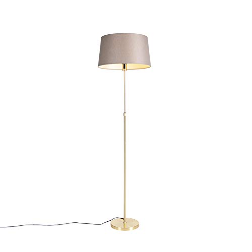 QAZQA - Landhaus I Vintage I Rustikal Stehleuchte I Stehlampe I Standleuchte I Lampe I Leuchte Gold I Messing I messing mit Leinenschirm taupe 45 cm - Parte I Wohnzimmer I Schlafzimmer - Stahl Länglic von Qazqa