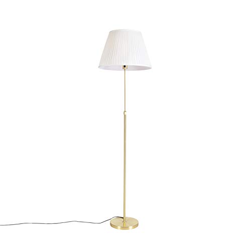 QAZQA - Landhaus I Vintage I Rustikal Stehleuchte I Stehlampe I Standleuchte I Lampe I Leuchte Gold I Messing I messing mit plissiertem Schirm creme 45 cm - Parte I Wohnzimmer I Schlafzimmer - Stahl Z von Qazqa