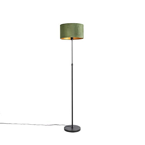 QAZQA - Landhaus I Vintage I Rustikal Stehleuchte I Stehlampe I Standleuchte I Lampe I Leuchte schwarz mit Veloursschirm grün mit Gold I Messing 35 cm - Parte I Wohnzimmer I Schlafzimmer - Stahl Zylin von Qazqa