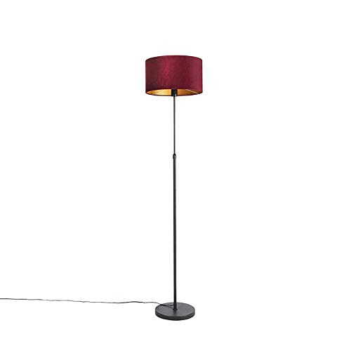 QAZQA - Landhaus I Vintage I Rustikal Stehleuchte I Stehlampe I Standleuchte I Lampe I Leuchte schwarz mit Veloursschirm rot mit Gold I Messing 35 cm - Parte I Wohnzimmer I Schlafzimmer - Stahl Zylind von Qazqa