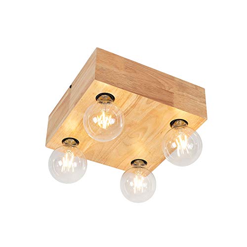 Qazqa - Landhaus I Vintage Land Deckenleuchte I Deckenlampe I Lampe I Leuchte Holz 4-flammig Spotbalken-Licht - Block I Wohnzimmer I Schlafzimmer - Quadratisch - LED geeignet E27 von Qazqa