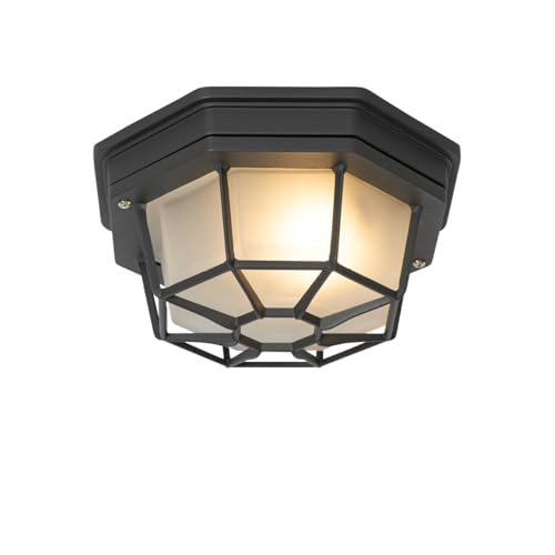 Qazqa - Landhaus I Vintage Rural Außen Deckenleuchte I Deckenlampe I Lampe I Leuchte dunkelgrau IP44 - Bri S I Außenbeleuchtung - Aluminium Rund - LED geeignet E27 von Qazqa