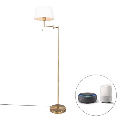 QAZQA - Landhaus I Vintage Smarte klassische Stehleuchte I Stehlampe I Standleuchte I Lampe I Leuchte Bronze mit Weiß inkl. WiFi A60 - Ladas Fix I Wohnzimmer I Schlafzimmer - Stahl Länglich - LED geei QAZQA - Landhaus I Vintage Smarte klassische Stehleuchte I Stehlampe I Standleuchte I Lampe I Leuchte Bronze mit Weiß inkl. WiFi A60 - Ladas Fix I Wohnzimmer I Schlafzimmer - Stahl Länglich - LED geei von Qazqa