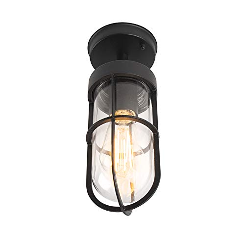 Qazqa - Landhaus I Vintage Country Exterior Außen Deckenleuchte I Deckenlampe I Lampe I Leuchte schwarz mit Glas IP44 - Elza I Außenbeleuchtung - Aluminium Länglich - LED geeignet E27 von Qazqa