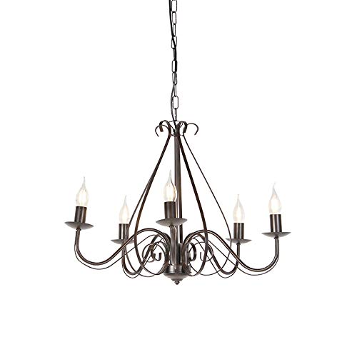 Qazqa - Landhaus I Vintage Klassischer Kronleuchter I Chandelier rostbraun 5-flammig-Licht - Giuseppe 5-flammig - Stahl Rund - LED geeignet E14 von Qazqa