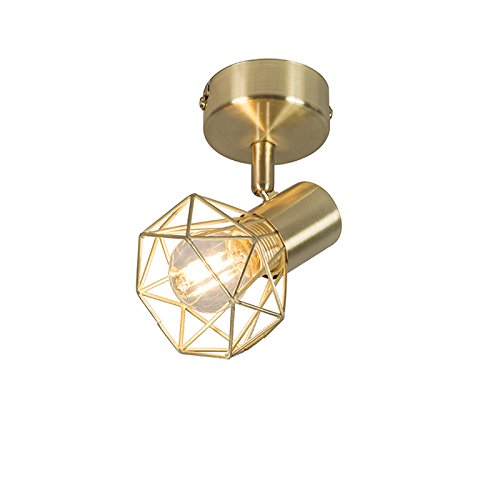 QAZQA - Modern Art Deco Wand Spot I Spotlight I Deckenspot I Deckenstrahler I Strahler I Lampe I Leuchte Gold I Messing drehbar und neigbar - Mosh 1 I Wohnzimmer I Schlafzimmer - Stahl Rund - LED geei von Qazqa