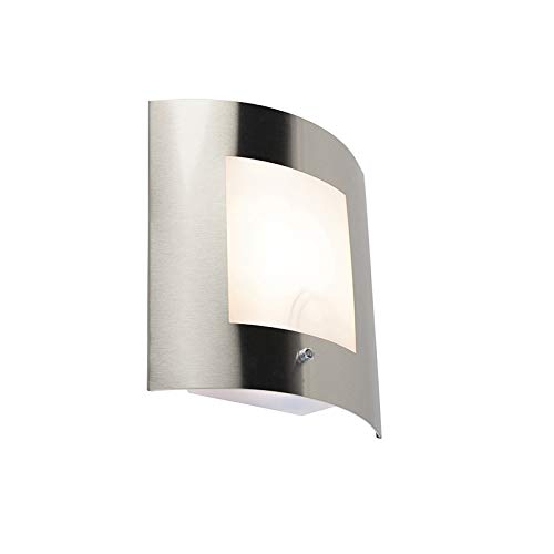 Qazqa - Modern Außen Wandleuchte Stahl I Silber I nickel matt IP44 Hell-Dunkel-Sensor - Emmerald 1 I Außenbeleuchtung - Edelstahl Rechteckig - LED geeignet E27 von Qazqa