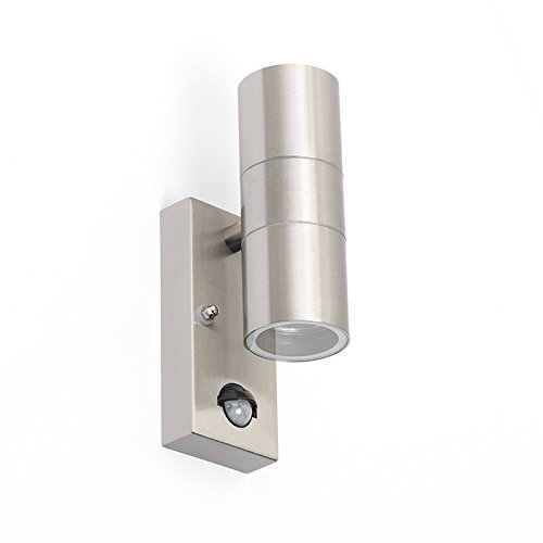 Qazqa - Modern Außen Wandleuchte Stahl I Silber I nickel matt 2-Licht IP44 mit Bewegungssensor - Duo I Außenbeleuchtung I Up & Down - Edelstahl Rund - LED geeignet GU10 von Qazqa