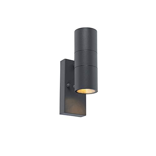 Qazqa - Modern Außen Wandleuchte anthrazit IP44 mit Hell-Dunkel-Sensor - Duo I Außenbeleuchtung I Up & Down - Edelstahl Rund - LED geeignet GU10 von Qazqa