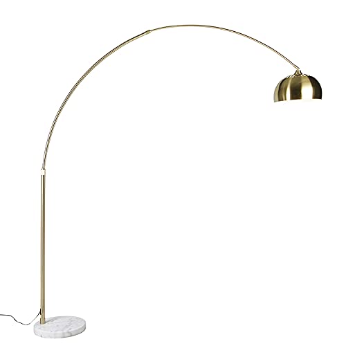 Qazqa - Modern Bogenlampe Messing mit weißem Marmorsockel verstellbar - XXL I Wohnzimmer I Schlafzimmer - Stahl Länglich - LED geeignet E27 von Qazqa