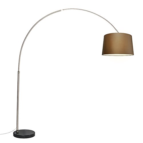 Qazqa - Modern Bogenleuchte I Bogenlampe I Lampe I Leuchte Stahl I Silber I nickel matt Stoffschirm braun 45 cm - XXL I Wohnzimmer - Stahl Länglich - LED geeignet E27 von Qazqa