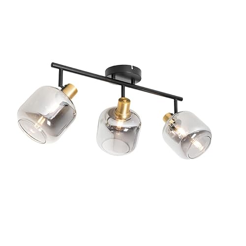 QAZQA - Modern DeckenSpot I Spotlight I Deckenspot I Deckenstrahler I Strahler I Lampe I Leuchte schwarz mit Rauchglas länglich 3-flammig Spotbalken-flammig - Zuzanna I Wohnzimmer I Schlafzimmer - Län von Qazqa