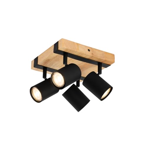 QAZQA - Modern Deckenleuchte I Deckenlampe I Lampe I Leuchte schwarz mit Holz 4-flammig Spotbalken-flammig verstellbar rechteckig - Jeana I Wohnzimmer I Schlafzimmer - Stahl Quadratisch - LED geeignet von Qazqa