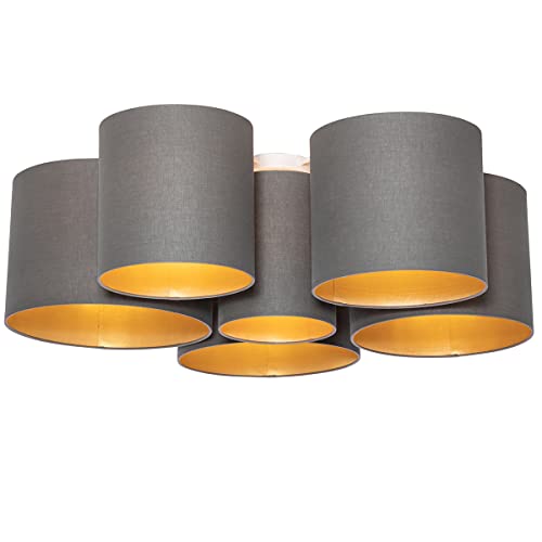 QAZQA - Modern Deckenleuchte I Deckenlampe I Lampe I Leuchte taupe mit Gold I Messingener Innenausstattung 6 Lichter - MultiDrum mit Schirm I Wohnzimmer I Schlafzimmer - Textil Rund - LED geeignet E27 von Qazqa