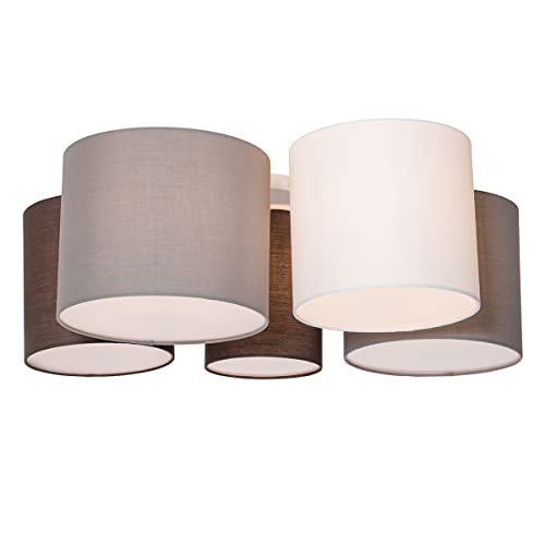 QAZQA - Modern Deckenleuchte I Deckenlampe I Lampe I Leuchte weiß grau und braun 5-flammig-Licht - MultiDrum mit Schirm I Wohnzimmer I Schlafzimmer - Textil Rund - LED geeignet E27 QAZQA - Modern Deckenleuchte I Deckenlampe I Lampe I Leuchte weiß grau und braun 5-flammig-Licht - MultiDrum mit Schirm I Wohnzimmer I Schlafzimmer - Textil Rund - LED geeignet E27 von Qazqa