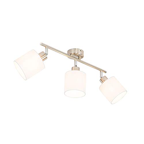 Qazqa - Modern Deckenstrahler aus Stahl I Silber I nickel matt mit weißem Schirm, 3-flammig Spotbalken-flammig verstellbar – Hetta I Wohnzimmer I Schlafzimmer - Textil Länglich - LED geeignet E14 Qazqa - Modern Deckenstrahler aus Stahl I Silber I nickel matt mit weißem Schirm, 3-flammig Spotbalken-flammig verstellbar – Hetta I Wohnzimmer I Schlafzimmer - Textil Länglich - LED geeignet E14 von Qazqa