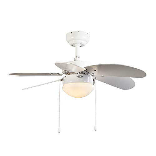 Qazqa - Modern Deckenventilator mit beleuchtung weiß mit Holzprint 80cm mit Zugschalter - Fresh I Wohnzimmer I Schlafzimmer - Stahl Rund - LED geeignet E14 von Qazqa
