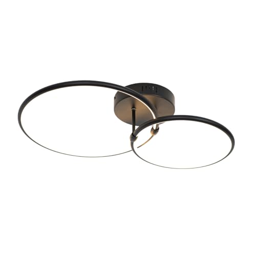 QAZQA - Modern Design Deckenleuchte I Deckenlampe I Lampe I Leuchte Schwarz inkl. LED 3-stufig dimmbar 2-flammig - Joaniqa Dimmer I Dimmbar I Wohnzimmer I Schlafzimmer - Stahl Rund - I (nicht austausc QAZQA - Modern Design Deckenleuchte I Deckenlampe I Lampe I Leuchte Schwarz inkl. LED 3-stufig dimmbar 2-flammig - Joaniqa Dimmer I Dimmbar I Wohnzimmer I Schlafzimmer - Stahl Rund - I (nicht austausc von Qazqa
