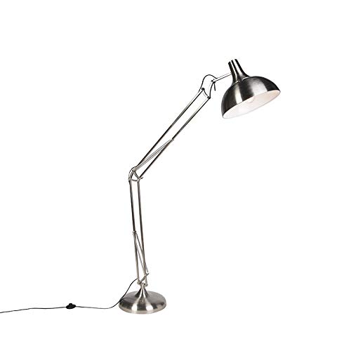 Qazqa - Modern Design-Stehleuchte I Stehlampe I Standleuchte I Lampe I Leuchte aus Stahl I Silber I nickel matt - Hobby I Wohnzimmer I Schlafzimmer - Stahl Rund - LED geeignet E27 von Qazqa