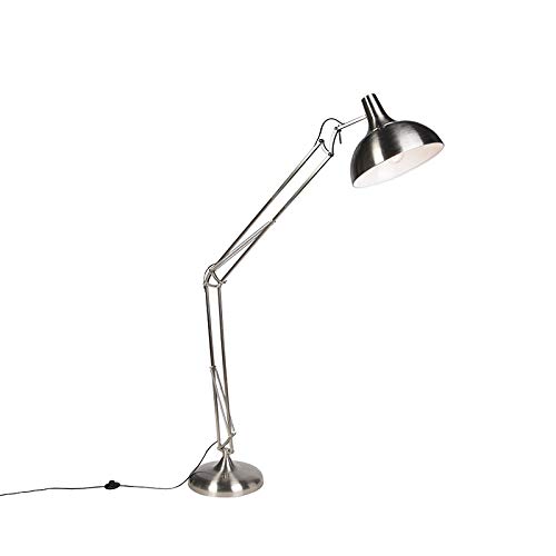 Qazqa - Modern Design Stehleuchte I Stehlampe I Standleuchte I Lampe I Leuchte Stahl I Silber I nickel matt Verstellbar - Hobby I Wohnzimmer I Schlafzimmer - Stahl Rund - LED geeignet E27 von Qazqa