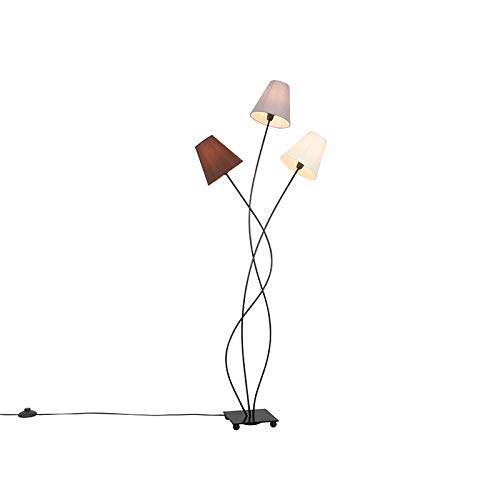 Qazqa - Modern Design Stehleuchte I Stehlampe I Standleuchte I Lampe I Leuchte schwarz mit Stoffschirm 3-flammig - Melis I Wohnzimmer I Schlafzimmer - Stahl Länglich - LED geeignet E14 von Qazqa