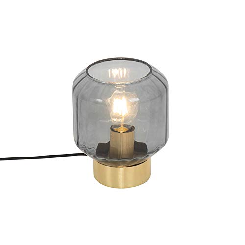 Qazqa - Modern Design Tischlampe Messing mit Rauchglas - Stiklo I Wohnzimmer I Schlafzimmer - Rund - LED geeignet E27 von Qazqa