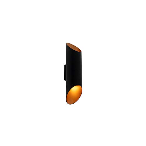 Qazqa - Modern Design Wandleuchte schwarz mit Gold I Messing - Organo S.I 2-flammig I Wohnzimmer I Schlafzimmer I Up & Down - Aluminium Zylinder - LED geeignet GU10 von Qazqa