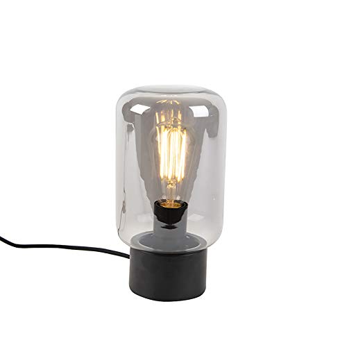 Qazqa - Modern Design schwarz mit Rauchglas Tischlampe - Bliss Cute I Wohnzimmer I Schlafzimmer - Zylinder I Rund - LED geeignet E27 von Qazqa