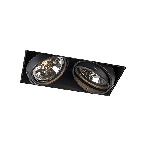 Qazqa - Modern Einbauspot schwarz AR111 drehbar und kippbar, randlos 2-Licht - Oneon I Wohnzimmer I Schlafzimmer - Stahl Rechteckig - LED geeignet G53 von Qazqa