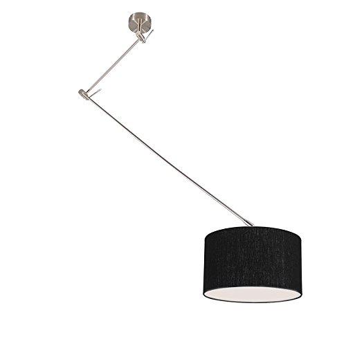 Qazqa - Modern Hängelampe I Pendellampe I Pendelleuchte Stahl I Silber I nickel matt mit Schirm 35 cm schwarz verstellbar - Blitz I I Wohnzimmer I Schlafzimmer - Stahl Rund - LED geeignet E27 Qazqa - Modern Hängelampe I Pendellampe I Pendelleuchte Stahl I Silber I nickel matt mit Schirm 35 cm schwarz verstellbar - Blitz I I Wohnzimmer I Schlafzimmer - Stahl Rund - LED geeignet E27 von Qazqa