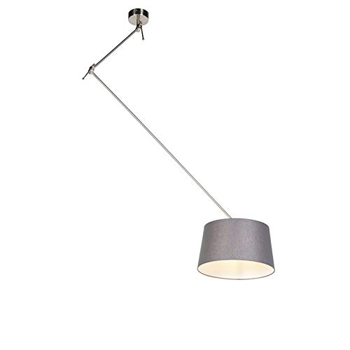 QAZQA - Modern Hängelampe I Pendellampe I Pendelleuchte mit Leinenschirm dunkelgrau 35 cm - Blitz I Stahl I Silber I nickel matt I Wohnzimmer I Schlafzimmer - Leinen Zylinder I Länglich I Rund - LED g QAZQA - Modern Hängelampe I Pendellampe I Pendelleuchte mit Leinenschirm dunkelgrau 35 cm - Blitz I Stahl I Silber I nickel matt I Wohnzimmer I Schlafzimmer - Leinen Zylinder I Länglich I Rund - LED g von Qazqa