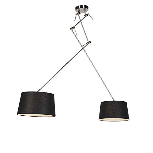 QAZQA - Modern Hängelampe I Pendellampe I Pendelleuchte mit Leinenschirmen schwarz 35 cm - Blitz II Stahl I Silber I nickel mattI 2-flammig I Wohnzimmer I Schlafzimmer - Stahl Zylinder I Länglich I Ru QAZQA - Modern Hängelampe I Pendellampe I Pendelleuchte mit Leinenschirmen schwarz 35 cm - Blitz II Stahl I Silber I nickel mattI 2-flammig I Wohnzimmer I Schlafzimmer - Stahl Zylinder I Länglich I Ru von Qazqa