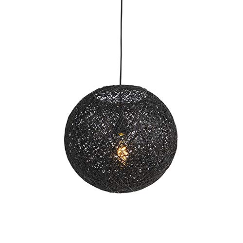 Qazqa - Modern Hängelampe I Pendellampe I Pendelleuchte schwarz 35 cm - Corda I Wohnzimmer I Schlafzimmer - Papier I Tau Rund I Kugel I Kugelförmig - LED geeignet E27 von Qazqa