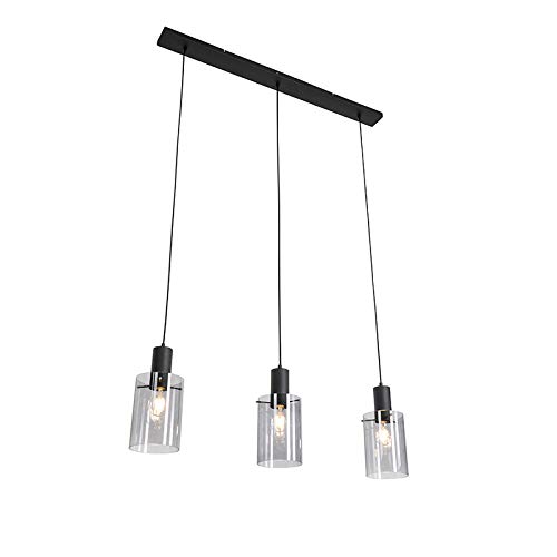 Qazqa - Modern Hängelampe I Pendellampe I Pendelleuchte schwarz mit Rauchglas 3-flammig-Licht - Vidra I Wohnzimmer I Schlafzimmer - Länglich - LED geeignet E27 von Qazqa