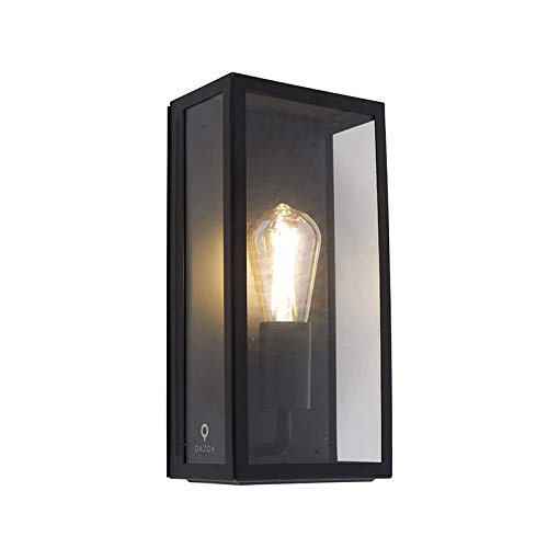 Qazqa - Modern Industrie I Vintage I Außen Wandlampe schwarz IP44 mit Glas - Rotterdam I Außenbeleuchtung - Edelstahl Rechteckig - LED geeignet E27 von Qazqa